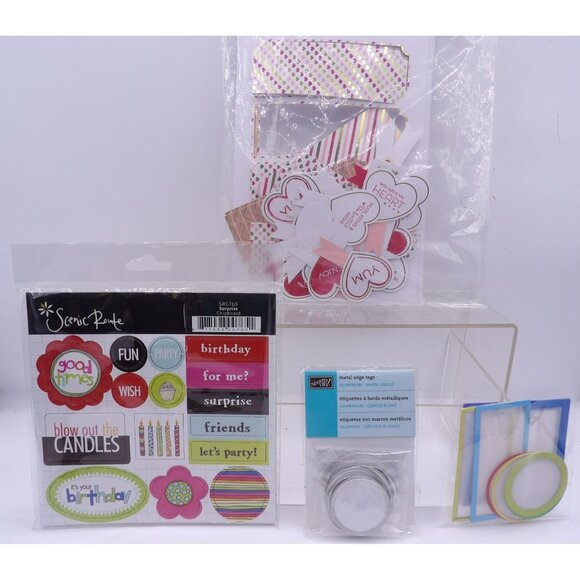Birthday & Celebration Embellishments Set - Chipboard Metal Tags Hearts & Tags P - Picture 1 of 4